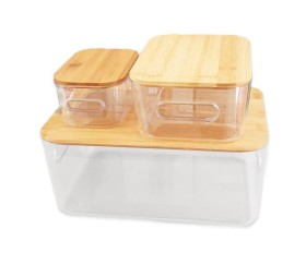 Set De 3 Cajas Organizadoras Plásticas Con Tapa De Bamboo