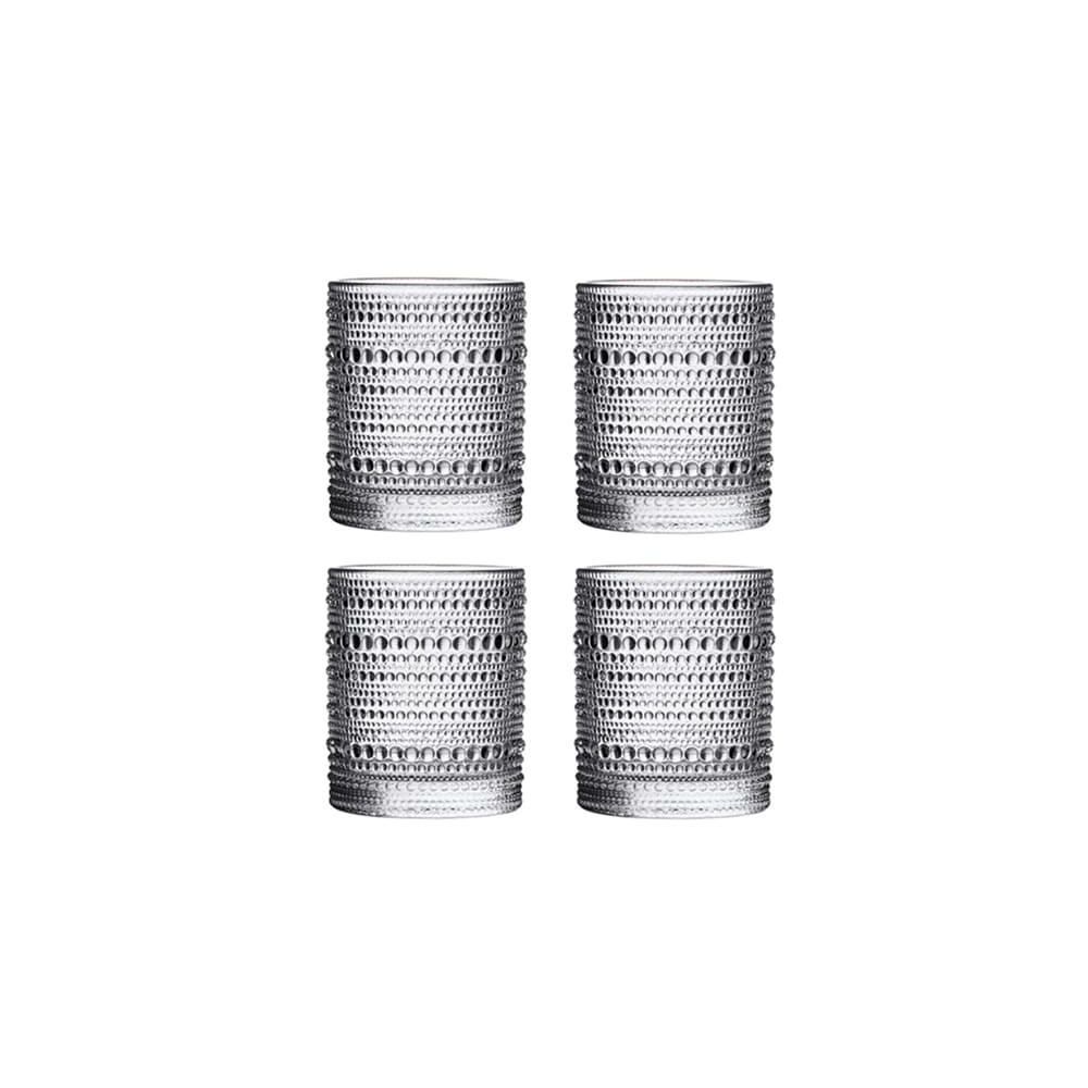Set De 4 Vasos De Vidrio Con Relieve Set De 4 Vasos De Vidrio Con Relieve