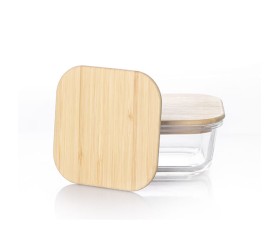 Set De 2 Bowls Cuadrados De Vidrio Con Tapa De Bamboo