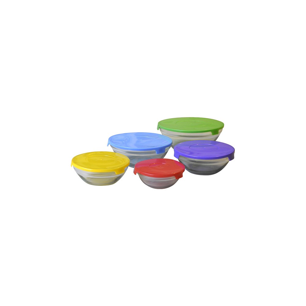 Set De 5 Bowls Con Tapa De Colores Set De 5 Bowls Con Tapa De Colores