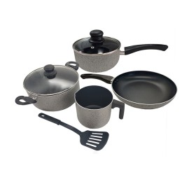 Bateria De Cocina 7 Piezas Gris Granito